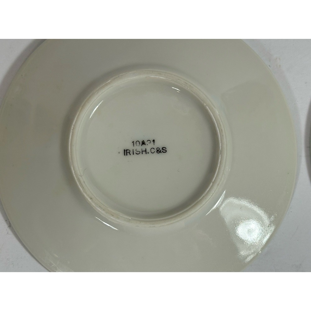 Irish Saucers Vtg C&S 10A31 Bone China Green Rim White Clover 4.5" Set 3 - Picture 6 of 6